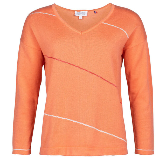 Maison Solfin - Pull femme col V en coton orange melon – 50