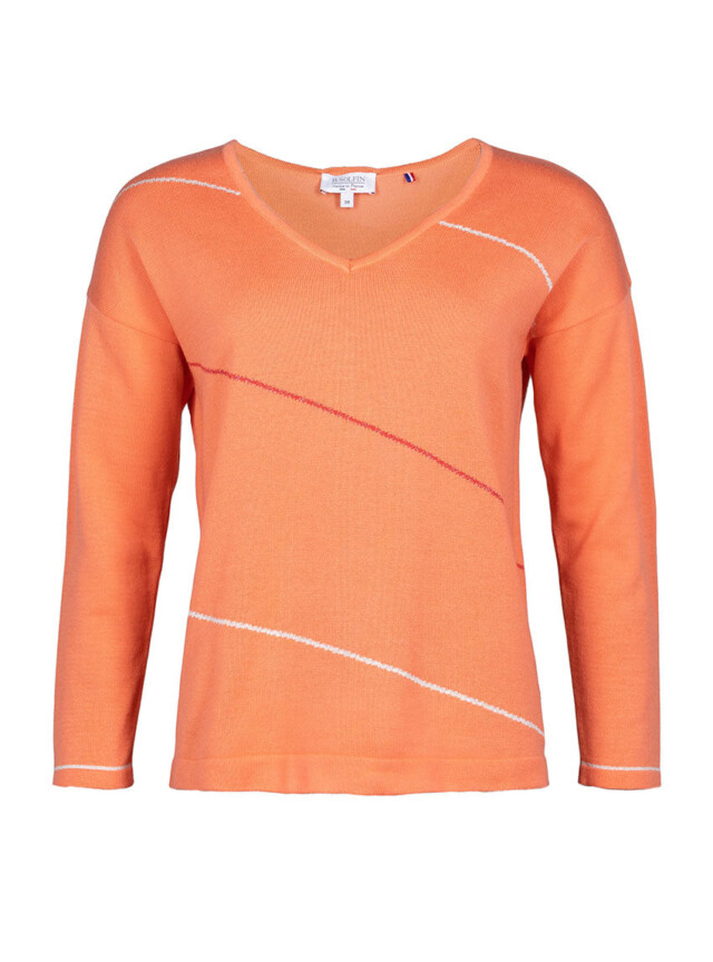 Maison Solfin - Pull femme col V en coton orange melon – 50