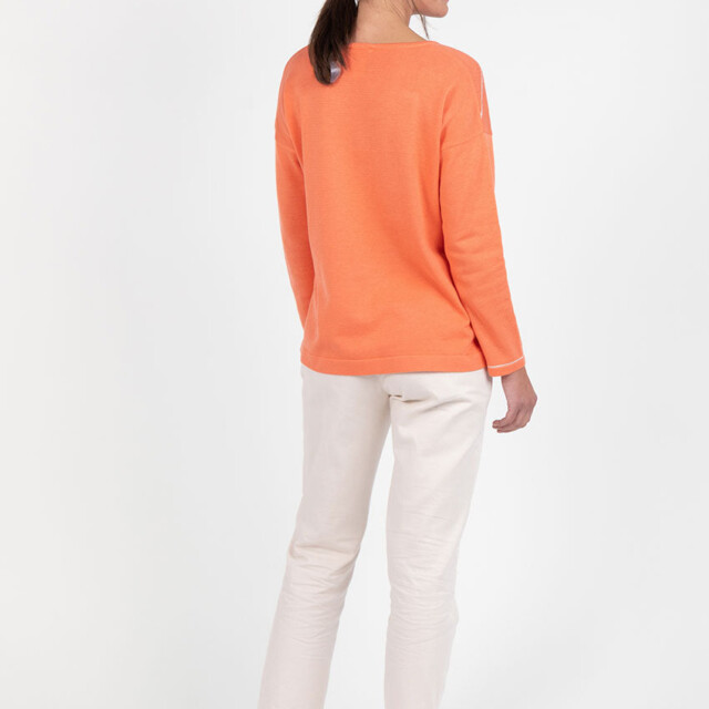 Maison Solfin - Pull femme col V en coton orange melon – 50