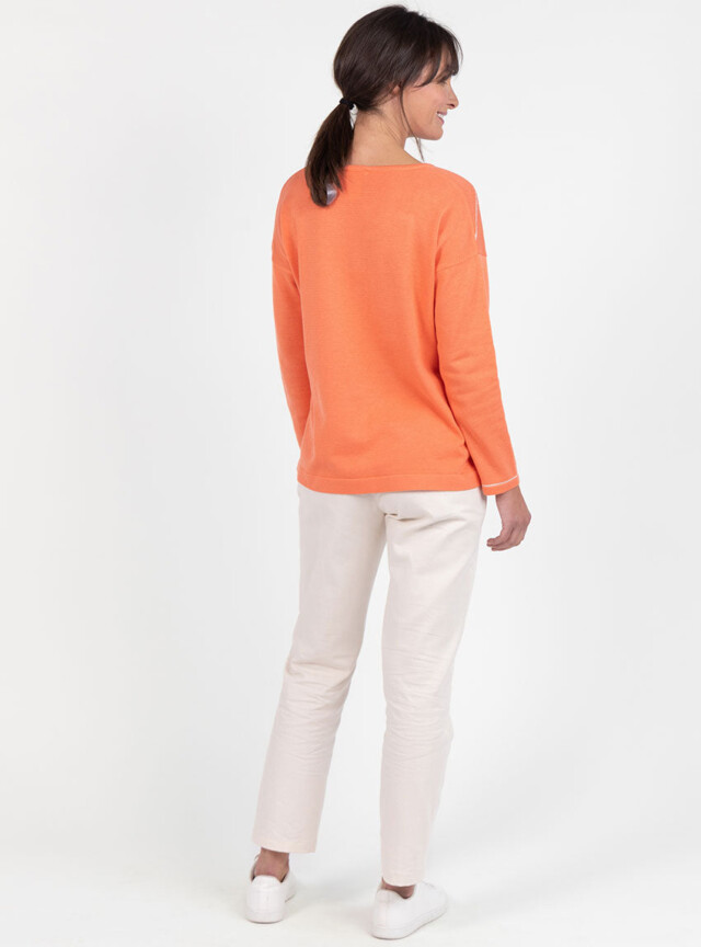 Maison Solfin - Pull femme col V en coton orange melon – 50