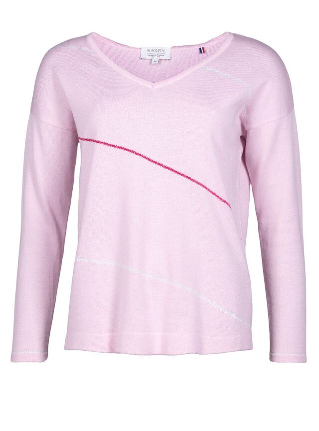 Maison Solfin - Pull femme col V en coton rose – 50