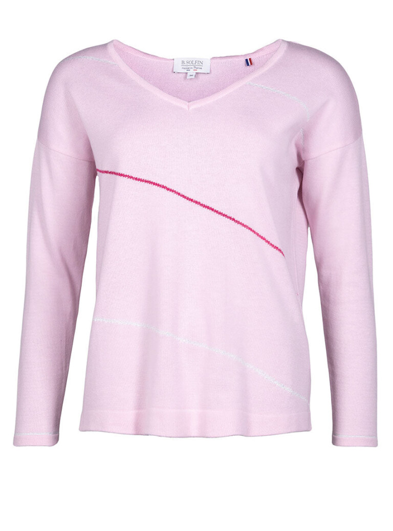 Maison Solfin - Pull femme col V en coton rose – 50