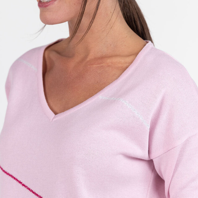 Maison Solfin - Pull femme col V en coton rose – 50
