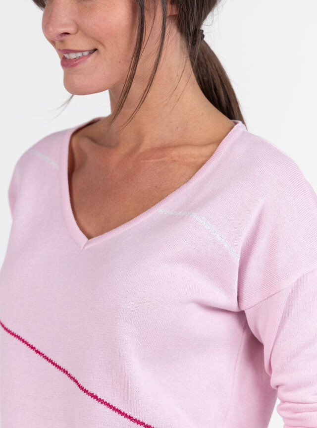 Maison Solfin - Pull femme col V en coton rose – 50