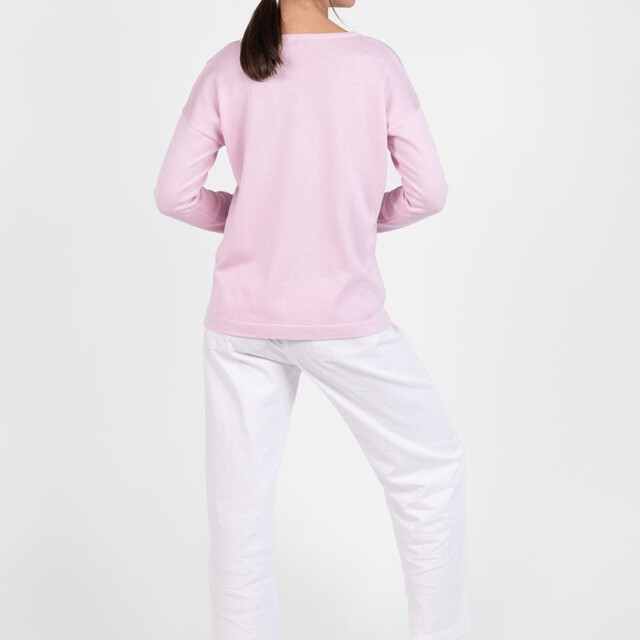 Maison Solfin - Pull femme col V en coton rose – 50