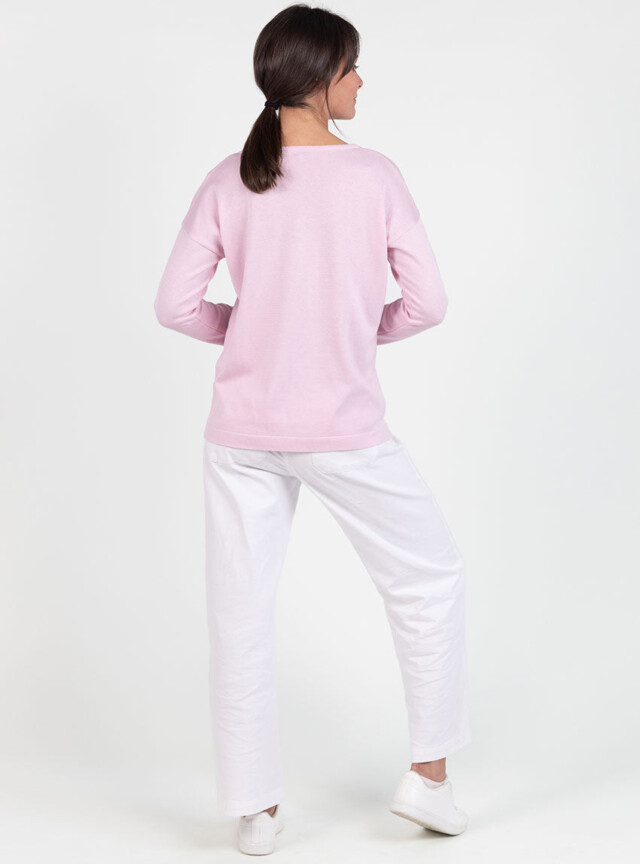 Maison Solfin - Pull femme col V en coton rose – 50