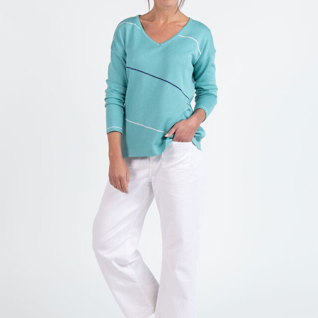 Maison Solfin - Pull femme col V en coton vert – 50