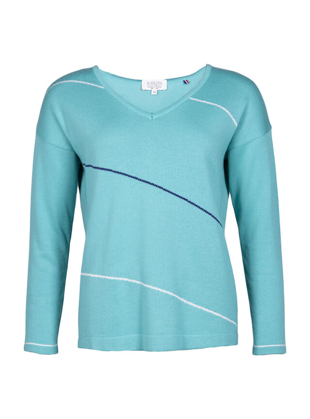Maison Solfin - Pull femme col V en coton vert – 50