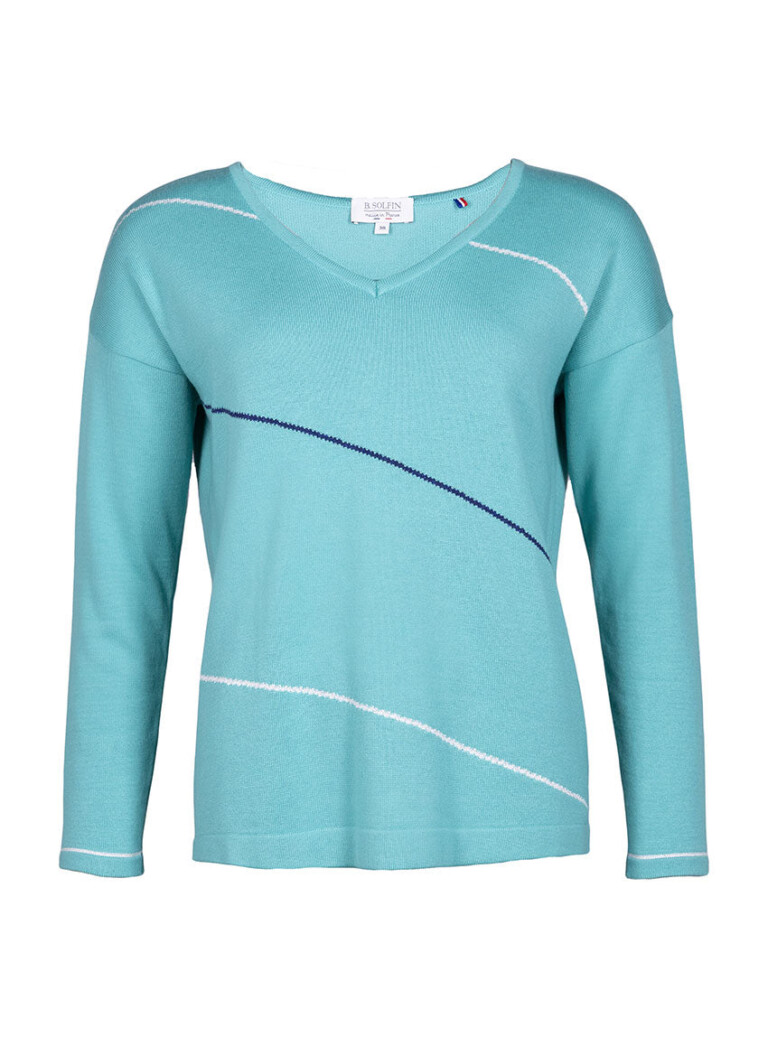 Maison Solfin - Pull femme col V en coton vert – 50