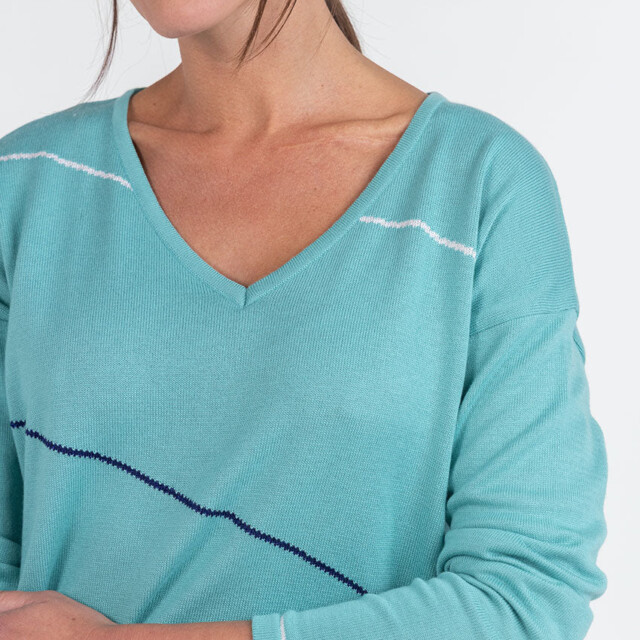 Maison Solfin - Pull femme col V en coton vert – 50