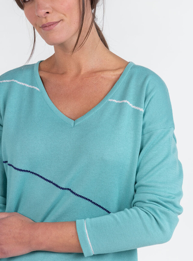 Maison Solfin - Pull femme col V en coton vert – 50