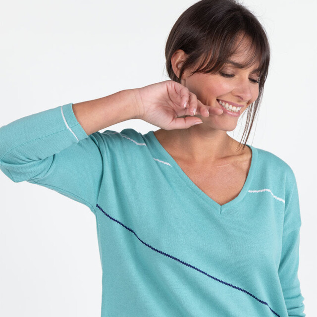 Maison Solfin - Pull femme col V en coton vert – 50