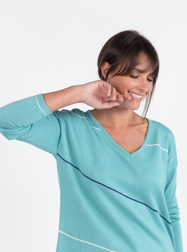 Maison Solfin - Pull femme col V en coton vert – 50