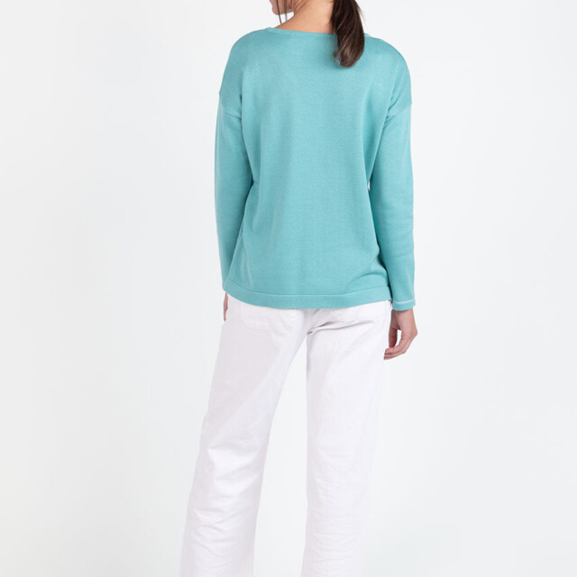Maison Solfin - Pull femme col V en coton vert – 50
