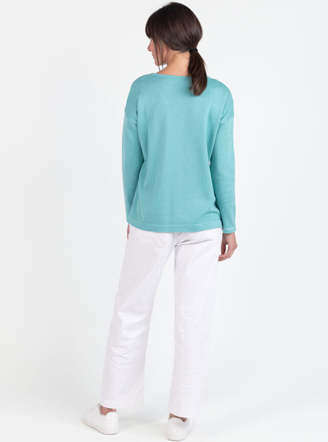Maison Solfin - Pull femme col V en coton vert – 50