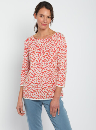 MAISON SOLFIN - Pull femme jacquard léopard orange terracotta