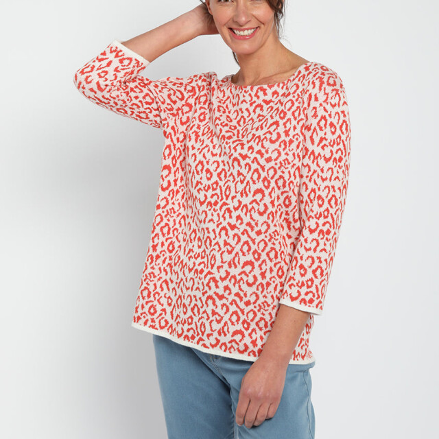 Maison-solfin - Pull femme jacquard léopard orange terracotta – 50