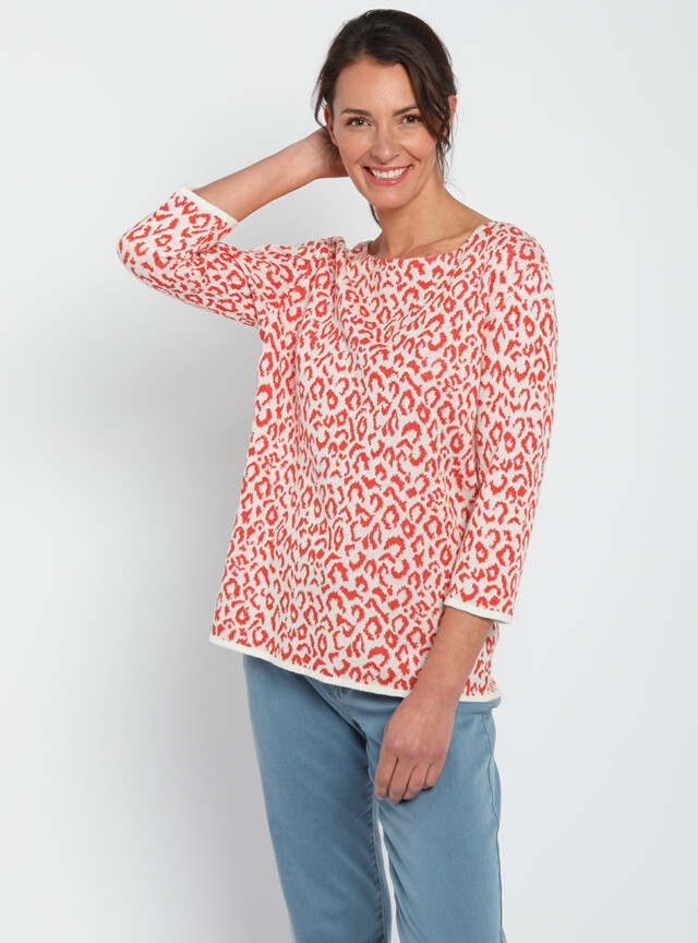 Maison-solfin - Pull femme jacquard léopard orange terracotta – 50