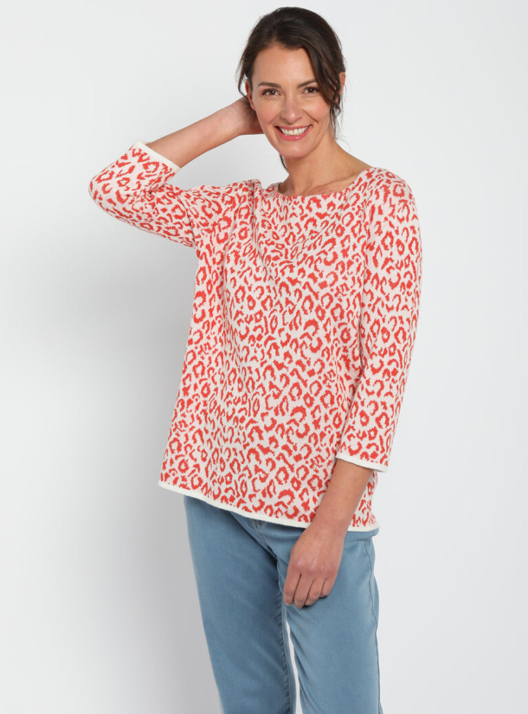 Maison-solfin - Pull femme jacquard léopard orange terracotta – 50