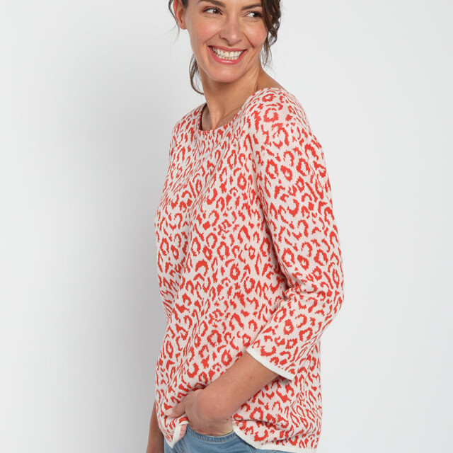 Maison-solfin - Pull femme jacquard léopard orange terracotta – 50