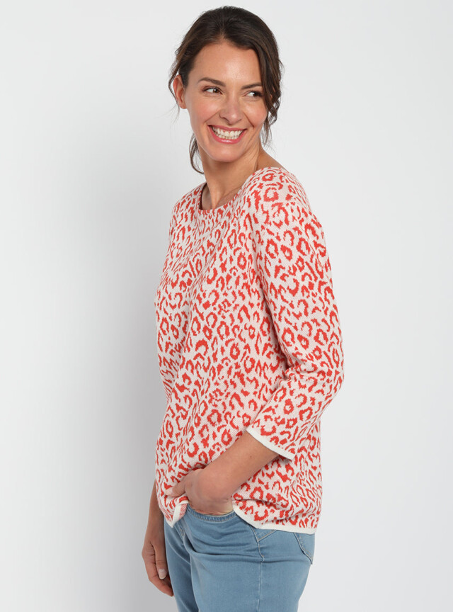 Maison-solfin - Pull femme jacquard léopard orange terracotta – 50