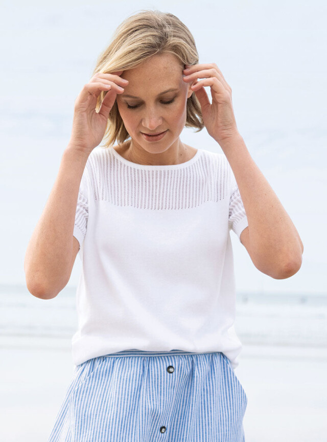 MAISON SOLFIN - Pull femme ajouré coton blanc