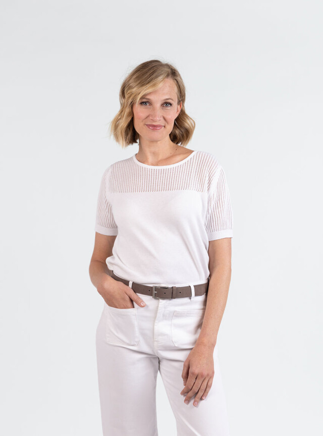 Maison-solfin - Pull femme ajouré coton blanc – 50