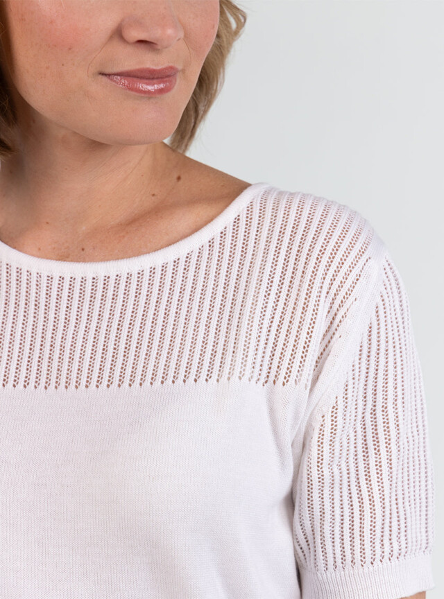 Maison-solfin - Pull femme ajouré coton blanc – 50