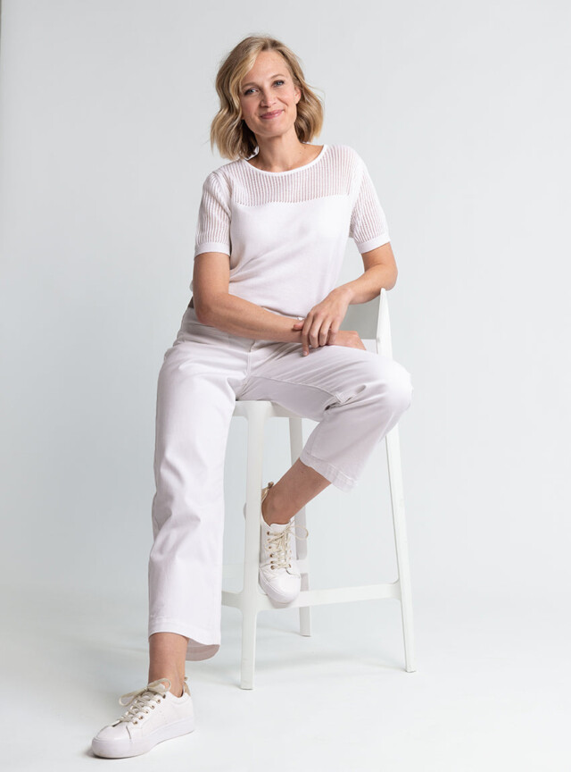 Maison-solfin - Pull femme ajouré coton blanc – 50