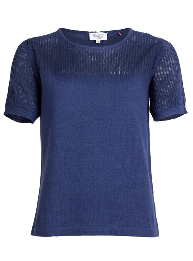 Maison-solfin - Pull femme ajouré coton bleu marine – 50