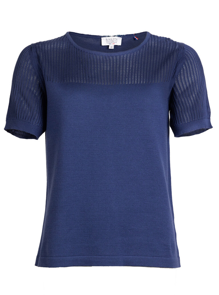 Maison-solfin - Pull femme ajouré coton bleu marine – 50