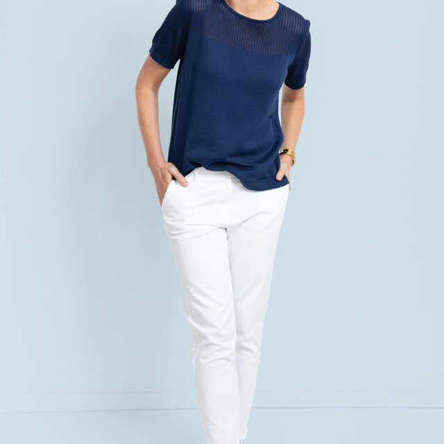 Maison-solfin - Pull femme ajouré coton bleu marine – 50