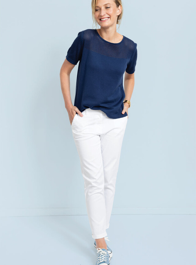 Maison-solfin - Pull femme ajouré coton bleu marine – 50