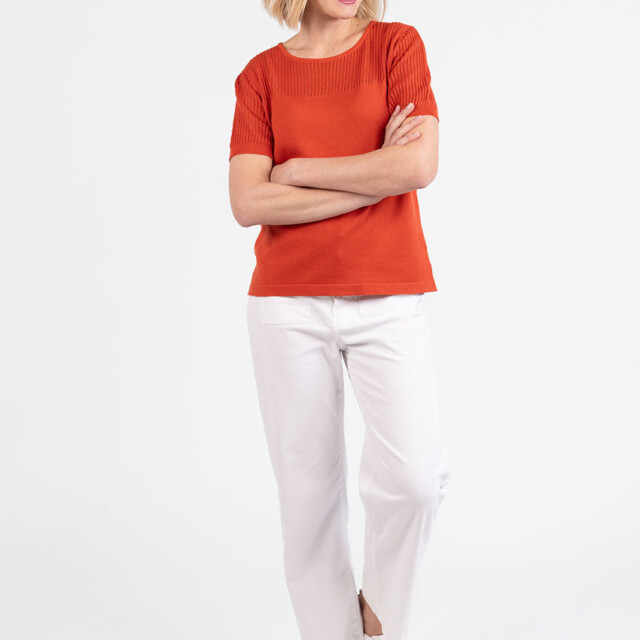 Maison Solfin - Pull femme manches courtes coton orange terracotta – 50