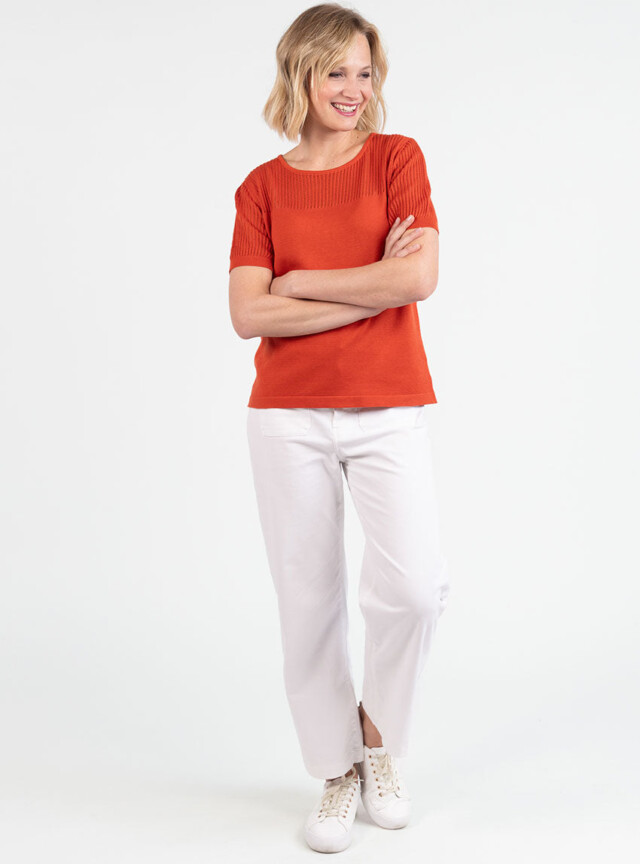Maison Solfin - Pull femme manches courtes coton orange terracotta – 50