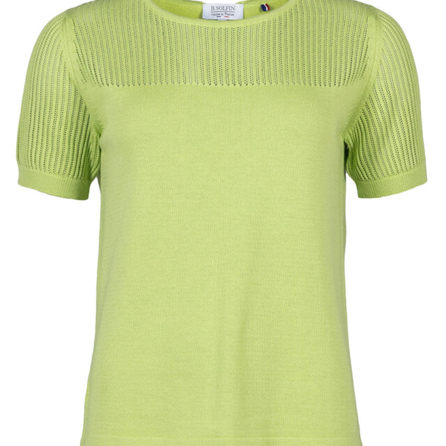 Maison Solfin - Pull femme ajouré coton vert anis – 50