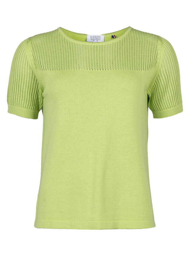 Maison Solfin - Pull femme ajouré coton vert anis – 50
