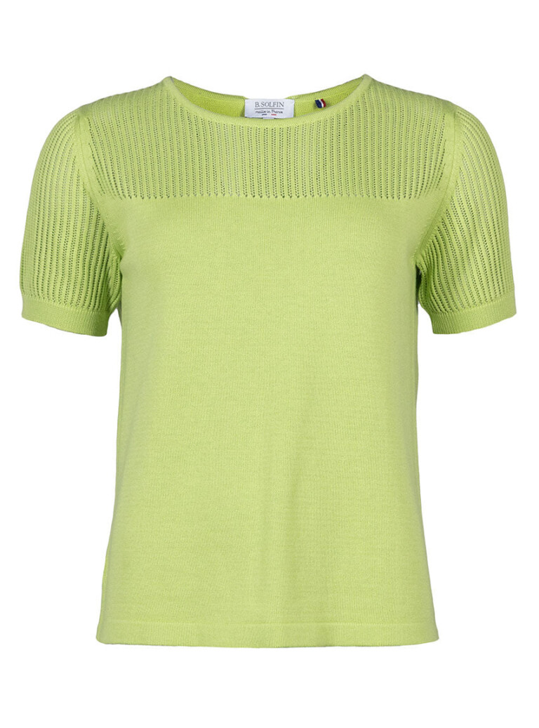 Maison Solfin - Pull femme ajouré coton vert anis – 50