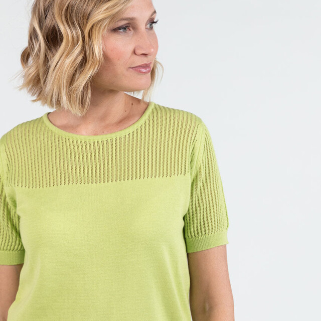Maison Solfin - Pull femme ajouré coton vert anis – 50
