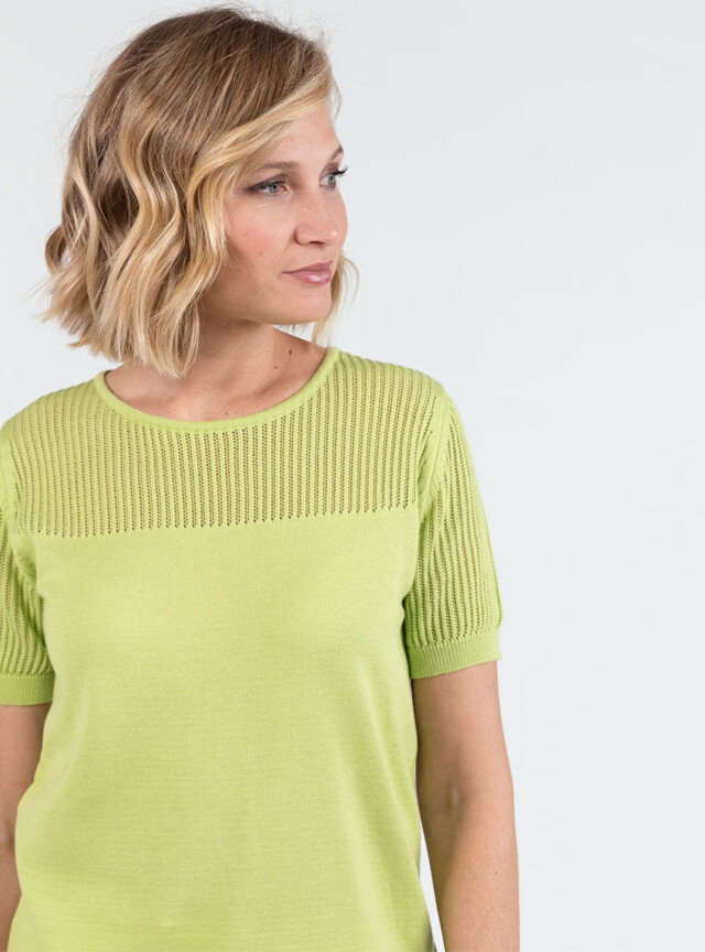 Maison Solfin - Pull femme ajouré coton vert anis – 50