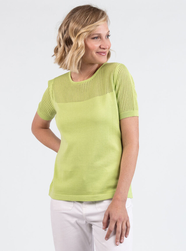 Pull femme ajouré coton vert anis par la marque MAISON SOLFIN MAISON SOLFIN - Pull femme ajouré coton vert anis