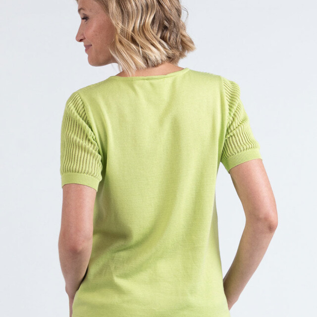 Maison Solfin - Pull femme ajouré coton vert anis – 50