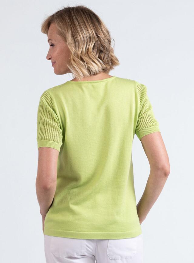 Maison Solfin - Pull femme ajouré coton vert anis – 50