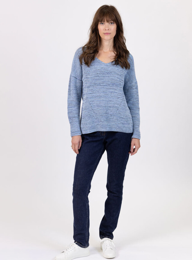 Maison Solfin - Pull femme décoleté dos bleu mer – 50