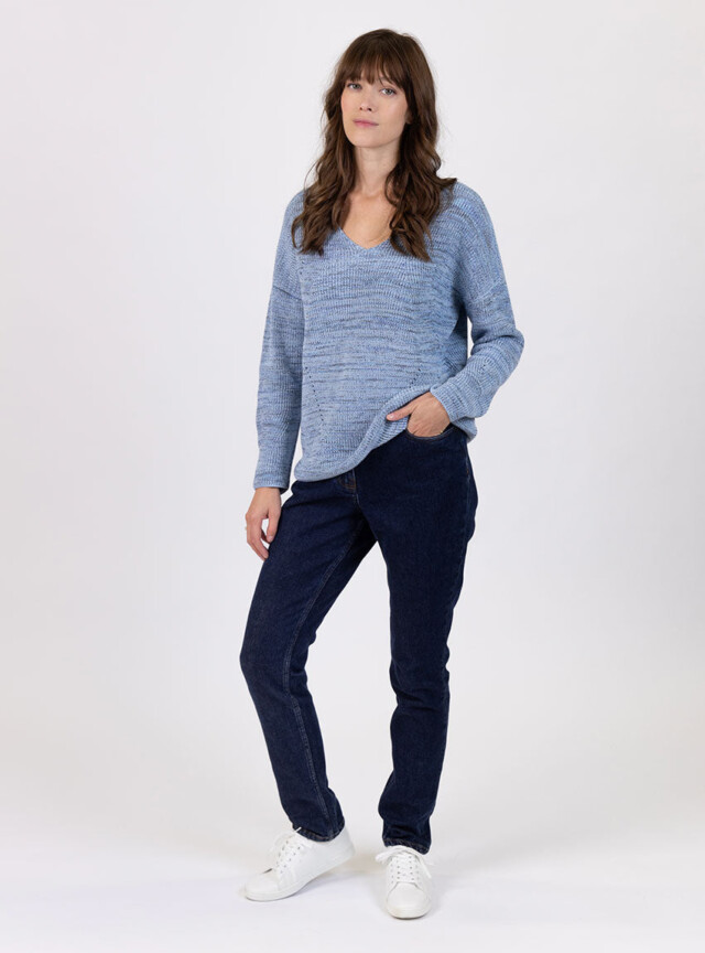 Maison Solfin - Pull femme décoleté dos bleu mer – 50