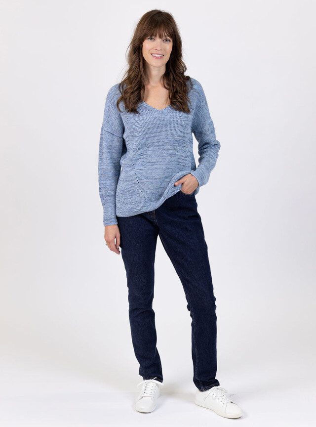 Maison Solfin - Pull femme décoleté dos bleu mer – 50