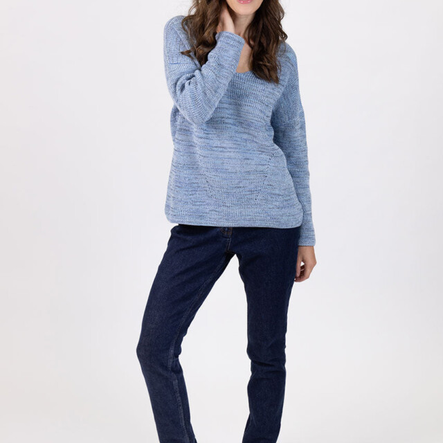 Maison Solfin - Pull femme décoleté dos bleu mer – 50