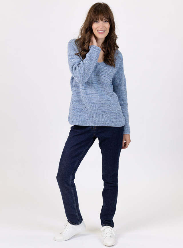 Maison Solfin - Pull femme décoleté dos bleu mer – 50