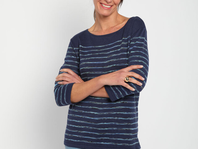 7711 bleu 1 Maison Solfin - Pull marinière femme en coton bleu – 46