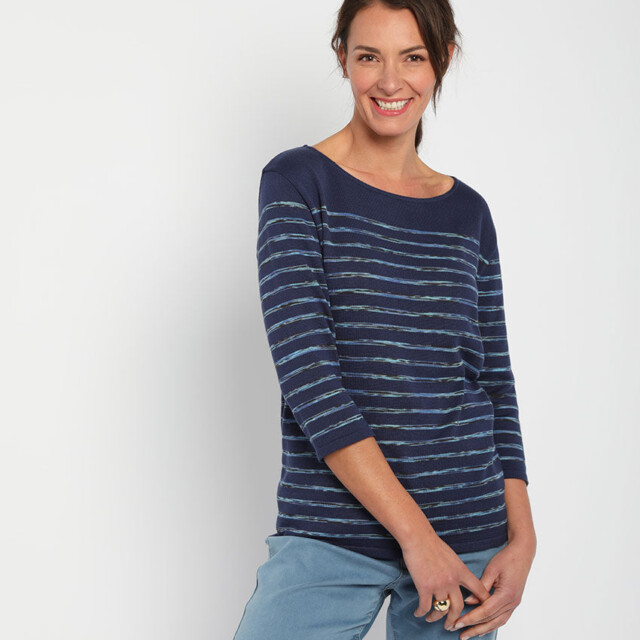 Maison Solfin - Pull marinière femme en coton bleu – 46